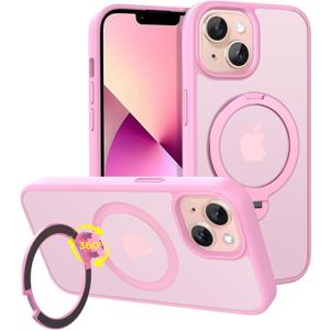CACOE Magnetic Case for iPhone 13/14 6.1 inch with 360 Rotatable Ring Stand, Compatible with MagSafe Car Phone Mount, Cases Cover Phone Holder for Desk Meeting/Videos Pink