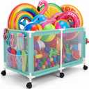 280 Gallon 69" Pool Storage Bin XXL Extra Large Swimming Pool Float Storage Bin, Pool Noodles Holder, Toys, Floats, Balls and Floats Equipment Mesh Rolling Bin for Garden Lawn, 69" Lx32 Wx35 H