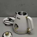 Hazel Quinn Retro Electric Kettle - 1.7 Liters / 57.5 Ounces Tea Kettle with Thermometer, All Stainless Steel, 1200 Watts Fast Boiling, BPA-free, Cordless, Automatic Shut Off - Pearl White