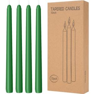 12 Pack Green Taper Candles 10 inch - Taper Candles Dripless, Smokeless, Unscented - 8 Hours Long Burning - Hand Poured Tall Candlesticks - Perfect for Home Decor, Weddings, and Special Occasions