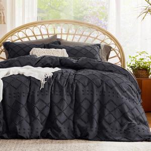 Bedsure Boho Duvet Cover Queen Size - Black Breathable & Soft Boho Bedding, Machine Washable Comforter Cover for All Seasons, Includes 1 Duvet Cover 90"x90" with 2 Pillow Shams & Zipper Closure
