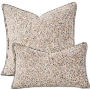 Premium Series Tweed Style Throw Pillow Cover, Linen Woven Textured Luxury Thick Cushion Case for Home Dcor, Beige Pink, 20x20 Inch