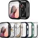 6 Pack Case with Tempered Glass Screen Protector for Apple Watch SE3/SE2/SE/6/5/4 40mm, Ultra-Thin Scratch Resistant Full Protective Hard PC Bumper Cover for iWatch 40mm Accessories (Black/Clear/Starlight/Silver/Blue/Green)