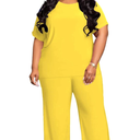 Women's Plus Size Two Piece Outfits Sweatsuits Sets Sexy Backless Short Sleeve Tops Wide Leg Pants Tracksuit Setsq 4XL, Yellow