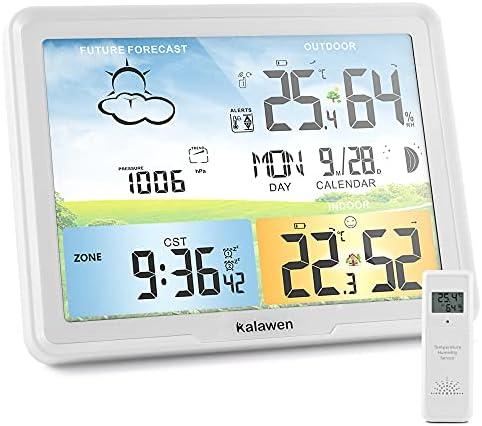Kalawen Weather Station Wireless Indoor Outdoor Home Weather Stations with Atomic Clock, Digital Weather Thermometer, Temperature Humidity Monitor Weather Forecast Stations with Moon Phase