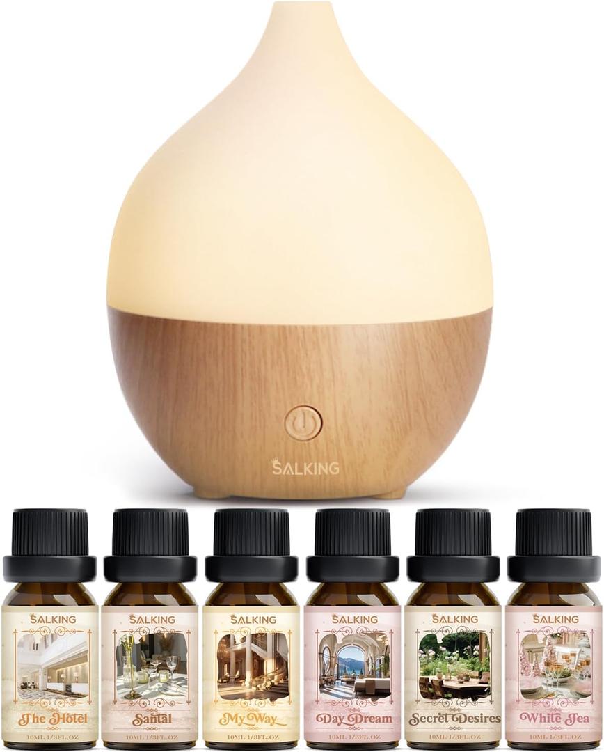 SALKING Aromatherapy Diffuser & Hotel Essential Oils Set, 100ml Diffuser Cool Mist Humidifier with 8 Colors Light and Luxury Hotel Fragrance Oil for Home
