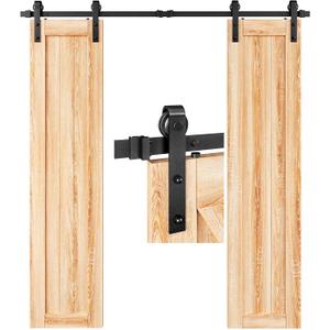 EaseLife 6FT Double Door Sliding Barn Door Hardware Track Kit,Basic J Pulley,Heavy Duty,Slide Smoothly Quietly,Easy Install (6FT Track Kit for Double 18" Wide Door) (6 Feet, Black)