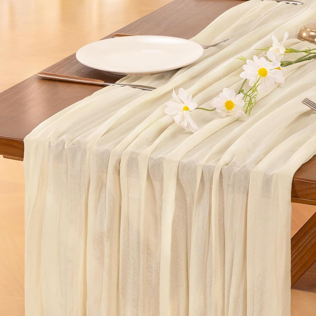 Socomi Beige Cheesecloth Table Runner Easter Spring Boho Rustic Gauze 120 inch 10FT Cheese Cloth Runner for Wedding Party Baby Shower Birthday Home Decor Holiday Decorations (10ft x 1pc)
