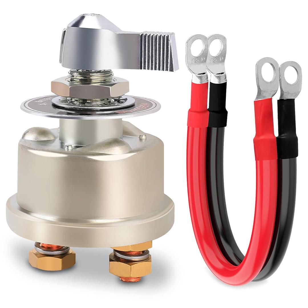 12-48V 200A Master Battery Disconnect Switch & 4 AWG 1FT Battery Cables Set, High Current Battery Power Cutoff Killer Switch for Car Vehicle RV Truck Boat Marine ATV On/Off Battery Isolator Switch