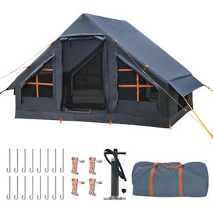 Inflatable Tents for Camping,Easy Blow Up Tent with Hand Pump,4 Seasons Waterproof Air Inflatable Camping Tent House for Family Weekend Camping (4-6 Person/Grey)