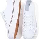 SERNIAL Womens White Platform Sneakers Low Top Platform Shoes Black Canvas Shoes for Women, 8(39)