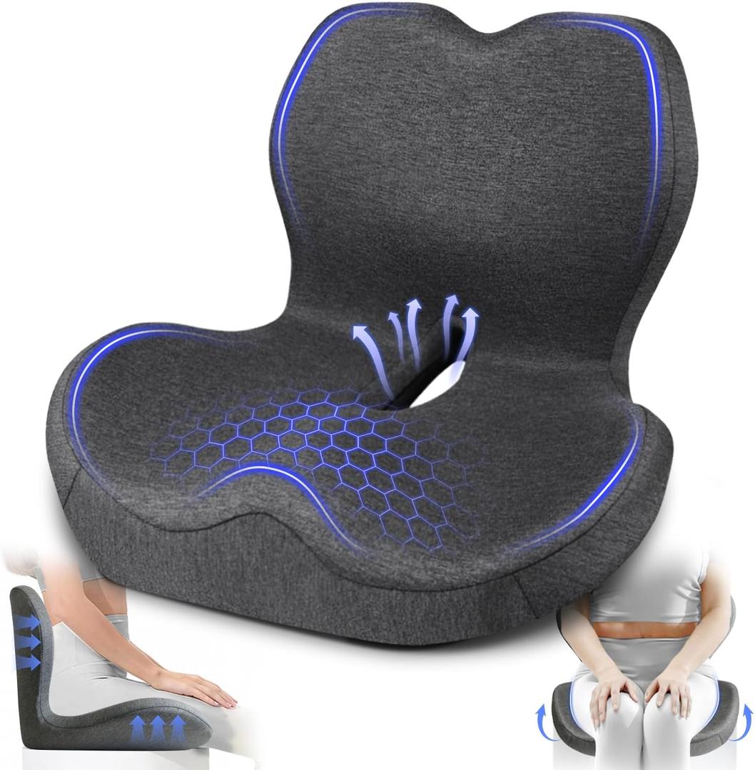 Seat Cushion with Back Support,Lumbar Support Pillow for Office Chair,X Large Memory Foam Chair Cushions for Sciatica Tailbone Pain Relief Coccyx Pad for Wheelchair, Car, Home, Office, Desk (Dark Gray)