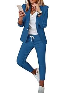 CHICME Womens Suits 2 Piece Set Notched Collar Blazer and Drawstring Pants Suits Set Casual Business Outfits-pbl-XXL