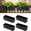LaLaGreen Railing Planter Boxes (16 Inch, 4 Pack) Black Rectangular Plastic Window Box Planters with Self-Watering System Metal Brackets, Outdoor Plants Herbs Flowers Deck Balcony Fence Garden Decor
