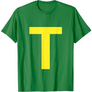 Letter T in Yellow on Green Costume Halloween Party T-Shirt Small