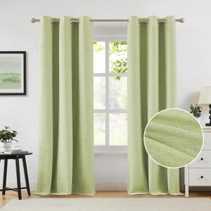 Melodieux Sage Green Blackout Linen Textured Curtains 63 Inch Length, Elegant Farmhouse 100% Light Blocking Thermal Insulated Grommet Lined Drapes for Bedroom Living Room, 42x63 inch, 2 Panels