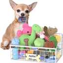 Kaiferty Indestructible Dog Toy basket, Small Toy Box for Dogs, Pet Toy Bin Dog Metal Basket for Toys, Dog Toy Storage, Dog Storage Organizer, Cat Dog Toy Box for Living Room Area (White)
