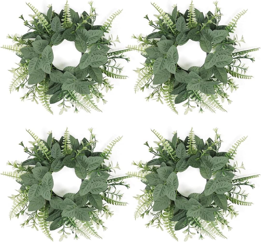 Dremisland 4-Pack Eucalyptus Mini Faux Wreaths - Green - 10in - Kitchen Cabinet, Door, Window, Wedding, Casual Occasion
