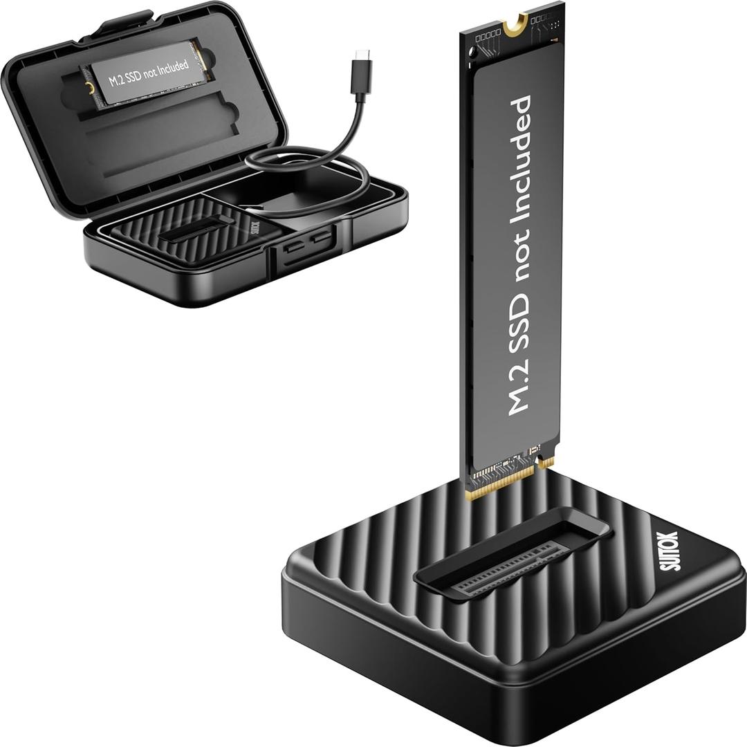M.2 NVMe SATA SSD Reader with Storage Box, 10Gbps M2 to USB A to C Adapter for External PCIE NGFF Drives, Tool-Free Docking Station Supporting 22110 2280 2260 2242 2230 Data Transfer Recovery