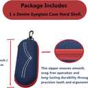 Cowboy Denim Zippered Eyeglass Case for Women Men, Hard Shell Sunglasses Holder with Soft Fleece Lining