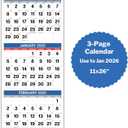 Dunwell Three Month View Calendar 2023-2024, Use to December 2024, 3 Month Wall Calendar, 11x26 3 Panel Calendar, Last Page Includes January 2025, Ships Folded (Blue)