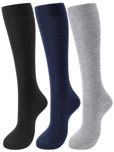3 Pairs Girls Knee High School Uniform Socks Casual Dress Socks Long Seamless Combed Cotton