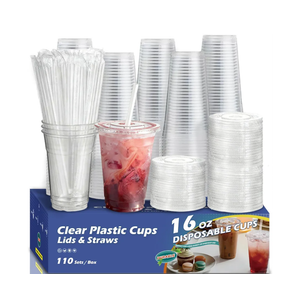 110 Pack 1 oz Plastic Cups with Lids and Straws,Sturdy Disposable Iced Coffee Cups with Lids,Clear To Go Cups For Smoothie,Cold Drinks