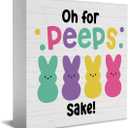 HTBIG Funny Easter Bunny Decor Desk Decor Wooden Box Sign Easter Decorations Gift Wood Block Plaque Box Sign for Home Farmhouse Kitchen Bathroom Shelf Table Decoration Oh for Peeps Shake