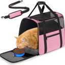 JUNGYOUN Premium Cat Carrier - Pet Carrier for Cat & Small Dogs up to 15lbs - Airline Approved Travel Dog Carrier with Anti-Escape Zippers, Collapsible Travel Bowl & Padded Strap (17.5"L x 12.4"W x 13.5"H, Pink)