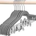 HOUSE DAY Velvet Skirt & Pant Hangers - 12 Pack, Gray Velvet with Adjustable Clips, Space Saving, Heavy Duty, Non Slip