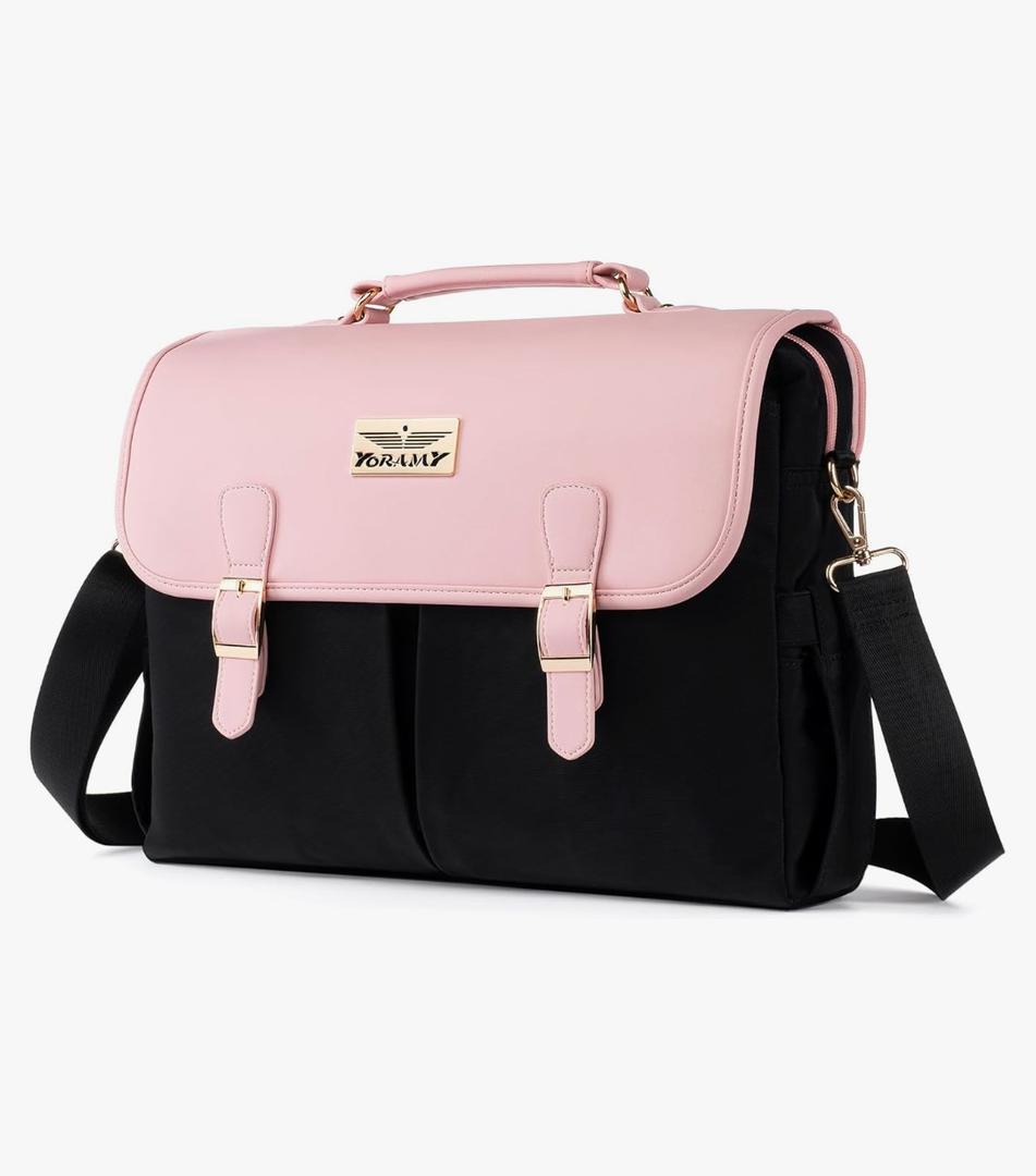 Laptop Tote Bag for Women – 15.6" Canvas Work Bag with 17 Pockets | Black & Beige | Stylish, Durable & Lightweight