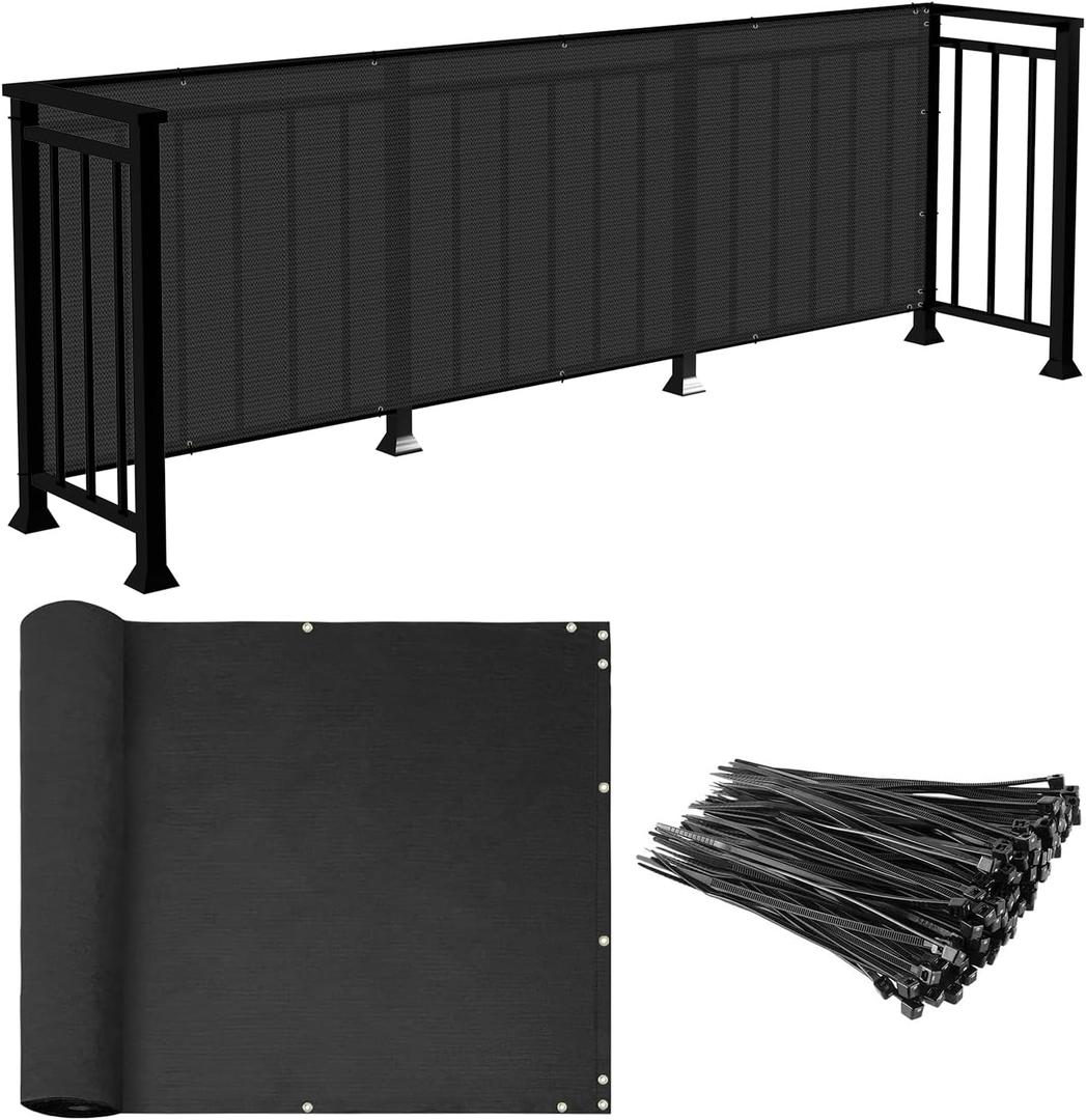 E&K Sunrise 3' x 50' Balcony Privacy Fence Screen Cover with Zip Ties Outdoor Screen Fence UV Protection for Deck Patio Backyard Apartment Pool Porch (Black)