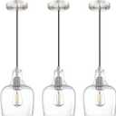 3 Pack 1 Light Hanging Indoor Kitchen Island Pendant Ceiling Light Fixture,6.1" Clear Seeded Glass Brushed Nickel Finish Modern Farmhouse Dinning Over Sink