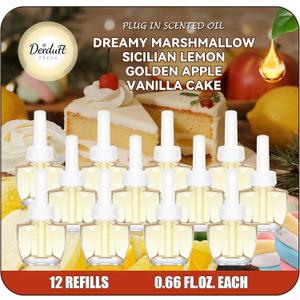 Plug in Refills Air Freshener  12 Pack Wall Plug-In Refill, Dreamy Marshmallow, Sicilian Lemon, Golden Apple, Vanilla Cake, 7.92 Fl Oz, Compatible with Air Wick & Glade, Not Include Glade Plus