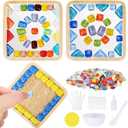 SAYAYA 4 Sets DIY Glass Mosaic Tiles for Crafts, Mixed Color Mosaic Kit with Wooden Coasters for Adults, Bamboo Coaster Materials Package for Arts & Crafts Handmade Home Decoration Gifts(Square Shape)