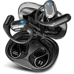 Bluetooth 5.4 Headphones with LED Display, Open Ear Earbuds, ENC Noise Cancelling, IPX5 Waterproof, 46Hrs Playtime, Ergonomic Earhook Design for Running, Workout, Sports (Black)