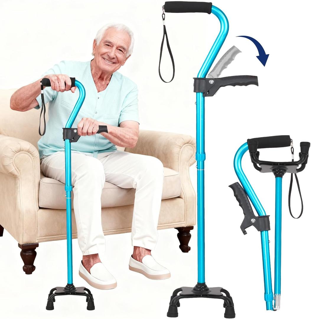 XIAOMING 6 Gear Adjustable Quad CaneQuad Cane Portable Stick Men & Women and Seniorsfor Balance, Knee Injuries, Leg Surgery Recovery & Mobility