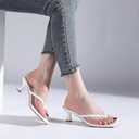 Goderci Kitten Flip Flop Thong Low Heels for Women Square Open Toe Slip On Heeled Sandals (White, 8)