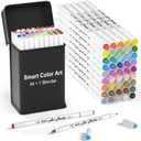 Smart Color Art Art Markers, 44 Coloring Markers and 1 Blender, 45 Pack Alcohol Based Dual Tip Permanent Highlighters with Case, Excellent for Adults Kids Marking Drawing Sketching