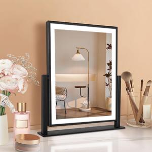 Makeup Mirror with Lights, Fashion Lighted Vanity Mirror with Dimmable Light, Smart Control, Adjustable Warm White/Natural/Daylight, Birthday Wedding Present, 360Rotation (Black, 12 inch)