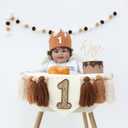Baby 1st Birthday Party Decorations Brown High Chair Banner With Crown Hat Cake Topper Pom Pom Garland For 1st Birthday Photo Backdrop (Beige Curry Brown)