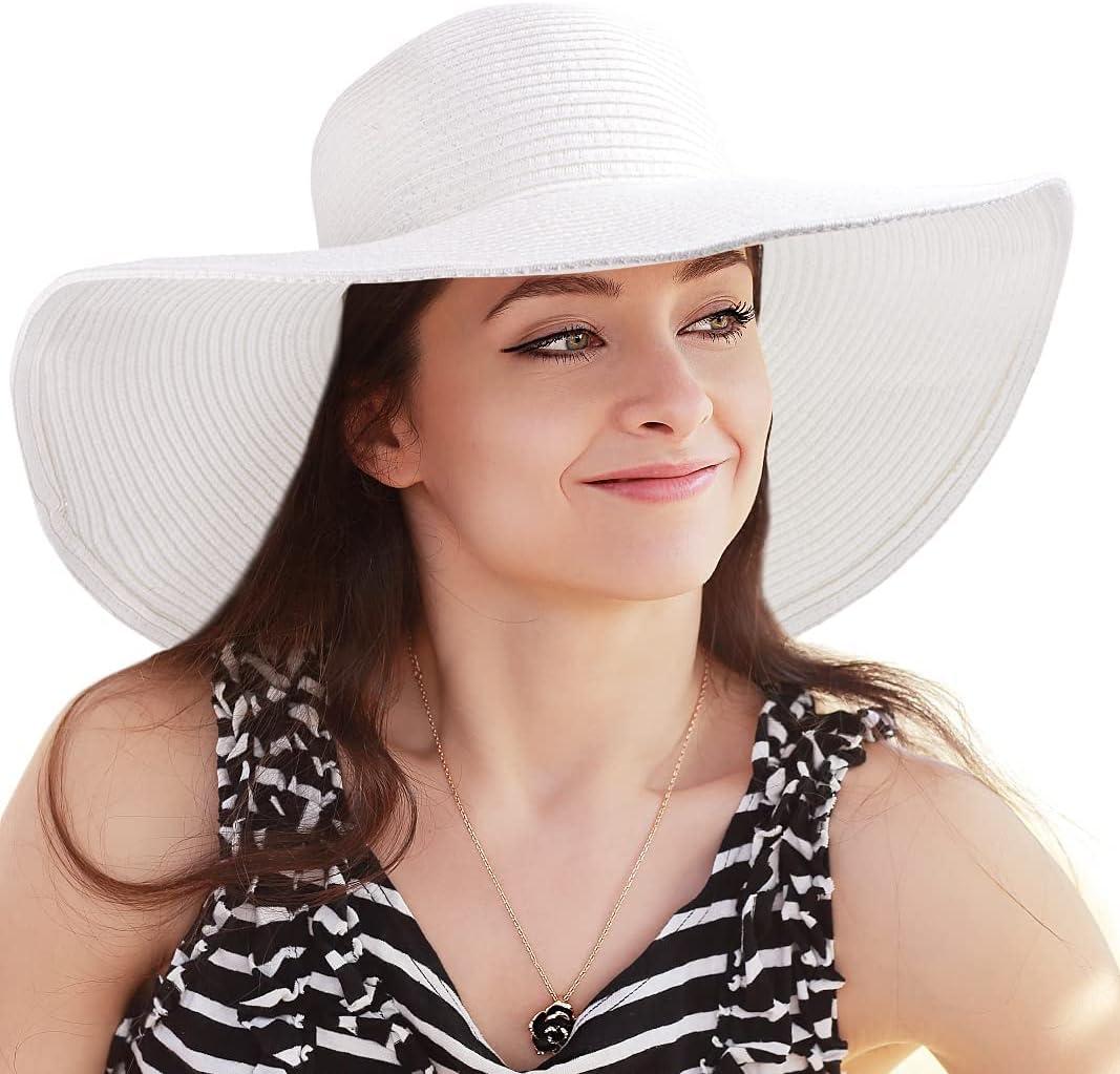 Women's Wide Brim Sun Hat - UV Protection Floppy Straw Sunhat Summer Beach 7 1/4 (Large)