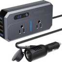 200W Car Power Inverter, TESSAN 12V DC to 110V AC Converter with 2 AC Outlets and 4 USB Ports, PD/QC 3.0 Fast Charging, Car-Essentials for Camping, Road Trip, Gray