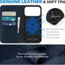 SHIELDON Genuine Leather Case Wallet for iPhone 17 Pro Max 6.9-inch 2025 | Foldable Kickstand, RFID Blocking 3 Credit Card Holder, Magnetic, Shock-Absorbent Phone Cover - Navy Blue