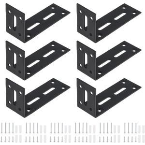6pcs Adjustable Slotted L Brackets, 4-5/7" x 2-1/3" Black L Shaped Bracket with 3 Slots Holes, 90 Degree Joint Right Angle Corner Brace for Fixing Wood Furniture (4-5/7" x 2-1/3")