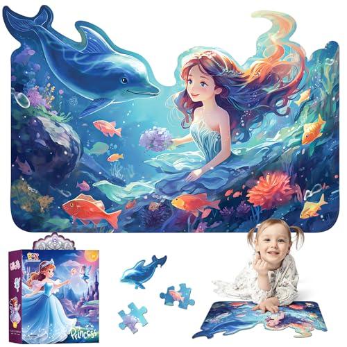 Princess Floor Puzzles for Kids Ages 4-6, 47 Pieces Pretty Princess & Sea Jigsaw Puzzles for Kids Girls Ages 3-5, Learning Educational Floor Puzzles Toys Great Gifts