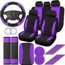29 Pcs Car Seat Covers Full Set Include Car Seat Protectors, 2 Cup Mat, Steering Wheel Cover, 2 Shoulder Pads, Armrest Pad, 2 Stickers, 20 Air Conditioner Decoration Strip for Women Men (Purple)