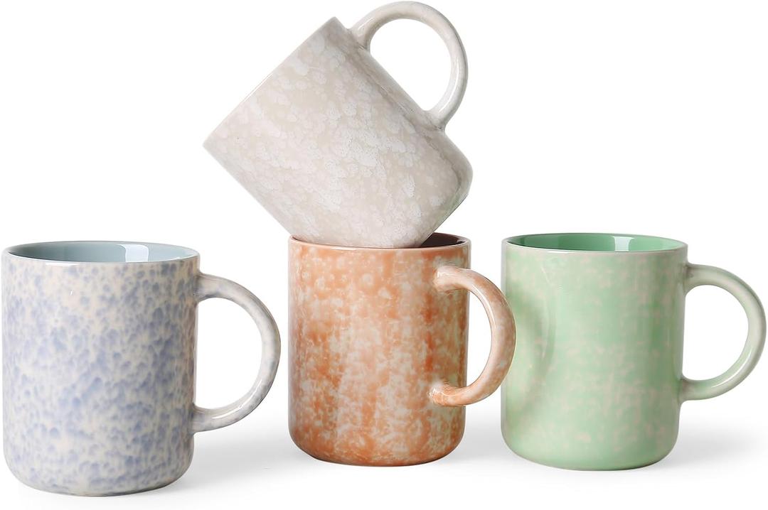 17 OZ Coffee Mugs Set of 4, Ceramic Modern Coffee Mugs Set with handle for Tea/Latte/Milk/Cocoa. (colorful-plus)