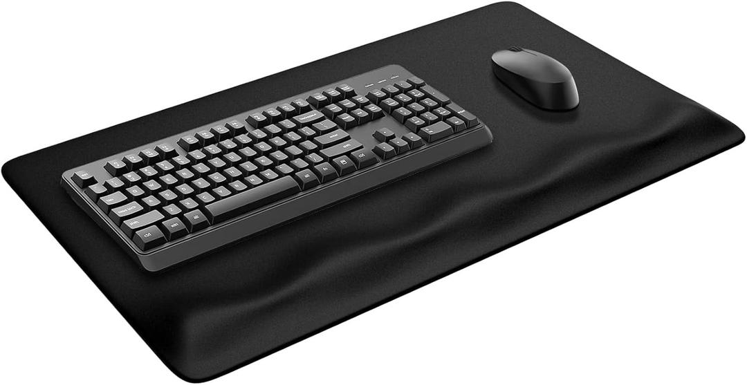 JIKIOU Large Mouse Pad with Wrist Rest, Desk Pad with Built in Wrist Rest, Waterproof Gaming Mouse Pad with Non-Slip Base for Typing Pain Relief Black 29.5x14.9 inch