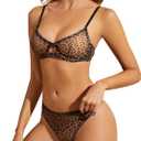 Lilosy Sexy Mesh Sheer Underwire Push Up Lingerie Set Lingerie Set, Leopard Medium